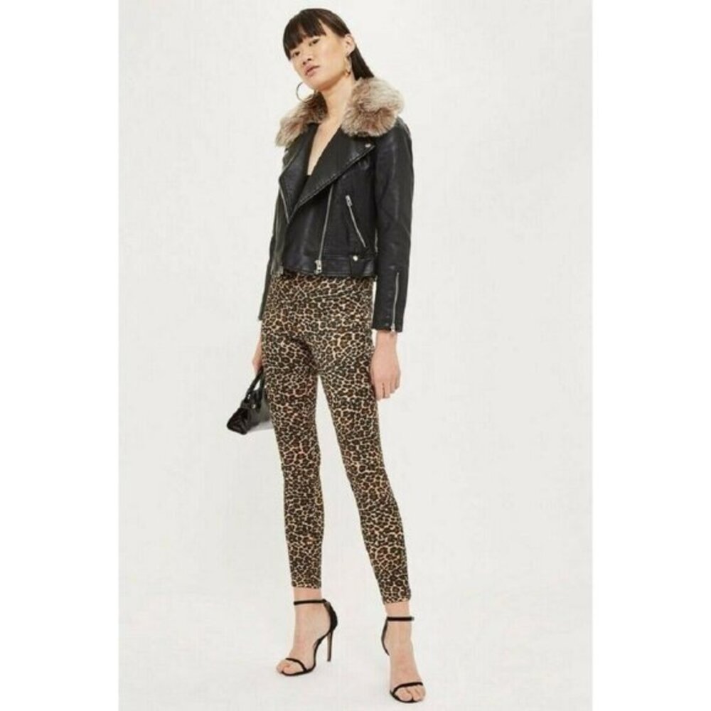TOPSHOP Jeans Jamie Leopard Print Satin Skinny High Rise Denim SZ 25 NEW